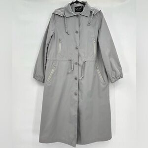 Vintage 50s 60s Womens Rain Trench Jacket Gray Preppy Old Money Size 10